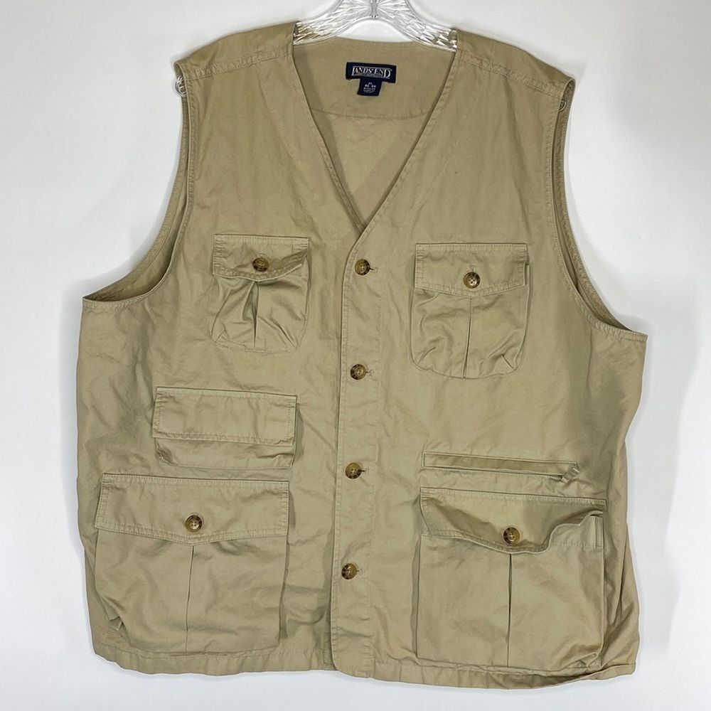 Lands' End Tan Safari Fishing Hunting Outdoors Vest XL